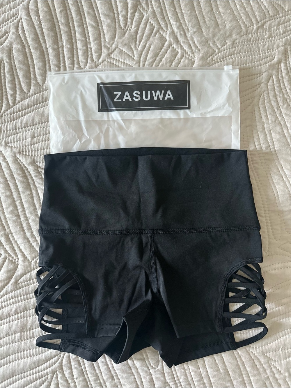 Black High-Waist Strappy Athletic Shorts